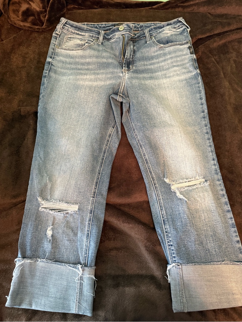 Silver Jeans Women's Light Blue Distressed Boyfriend Jeans